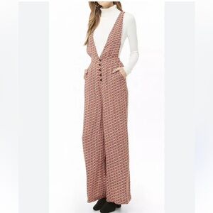 Forever 21 Red and Black Patterned Jumpsuit